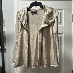 Cream Cardigan with Ribbed Collar